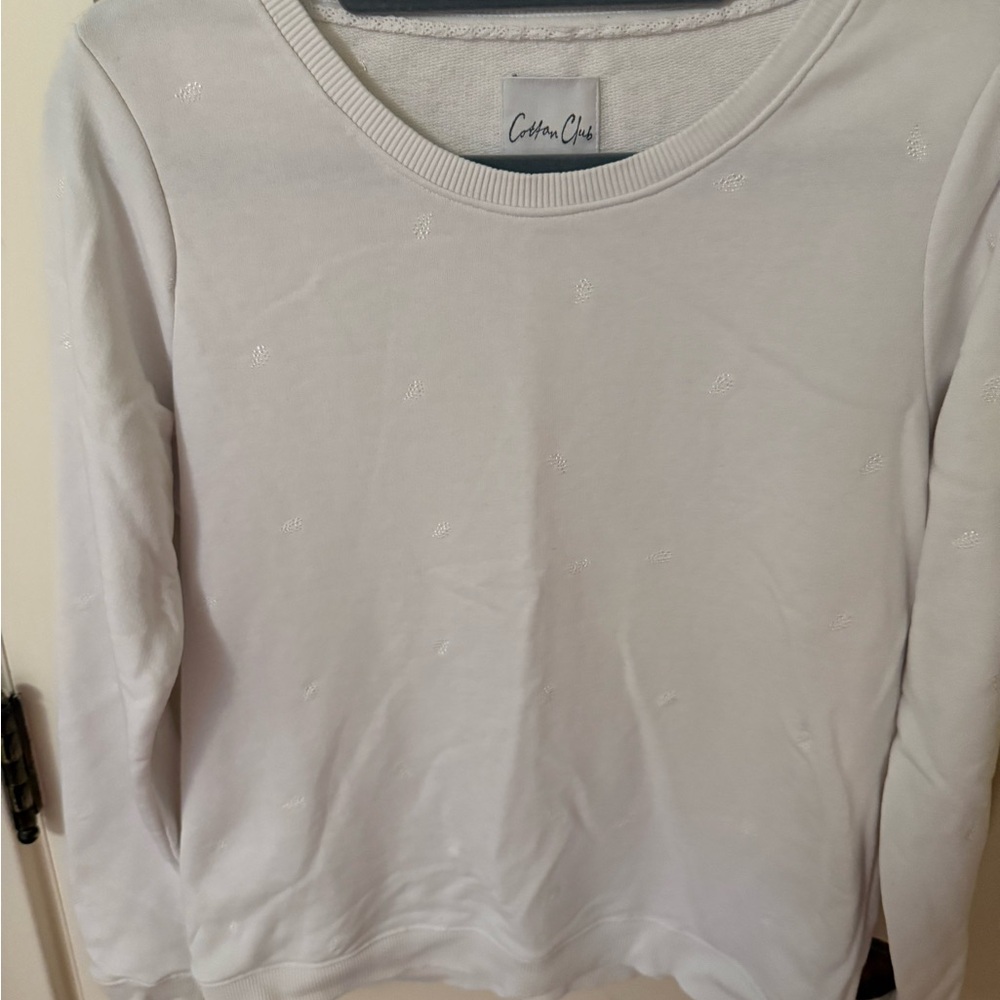 Women's White Embroidered Crewneck Sweatshirt